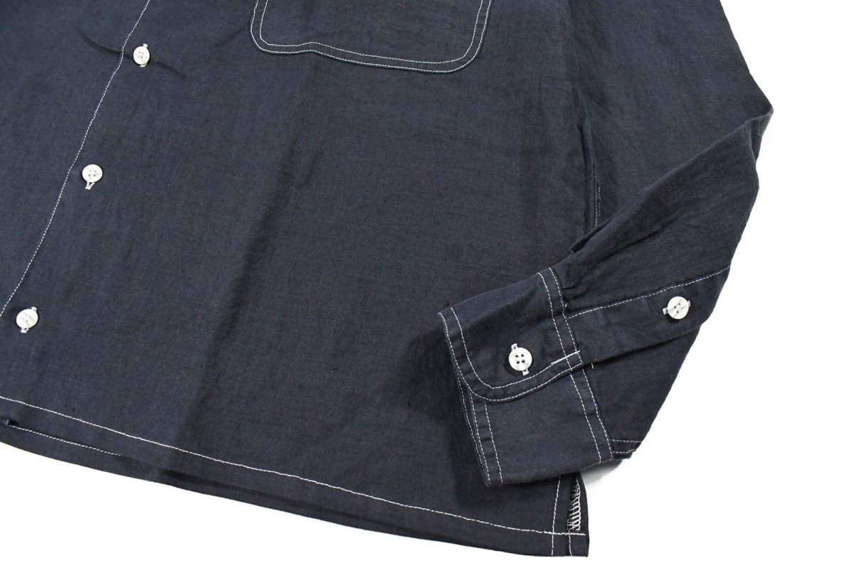 画像3: Deadstock Goouch Customize L/S Linen Shirt Navy (3)