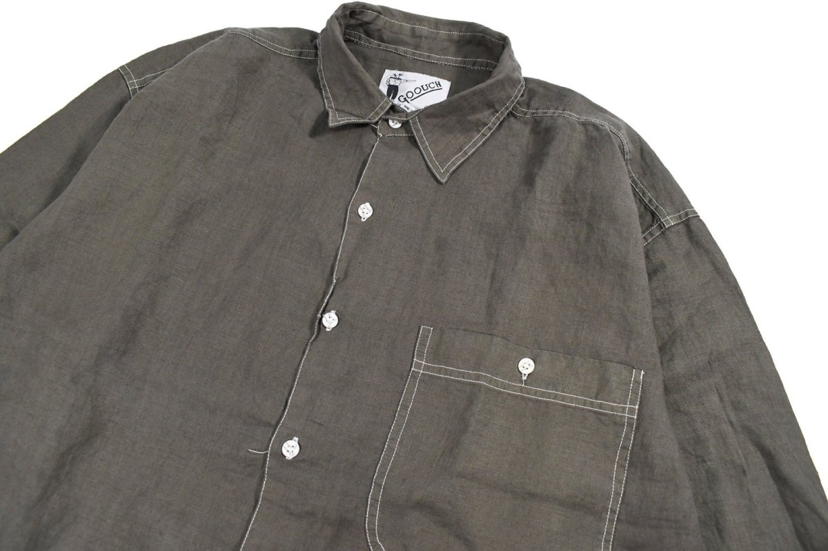 画像2: Deadstock Goouch Customize L/S Linen Shirt Olive (2)