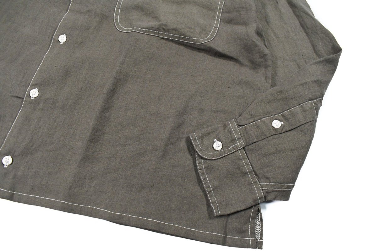 画像3: Deadstock Goouch Customize L/S Linen Shirt Olive (3)