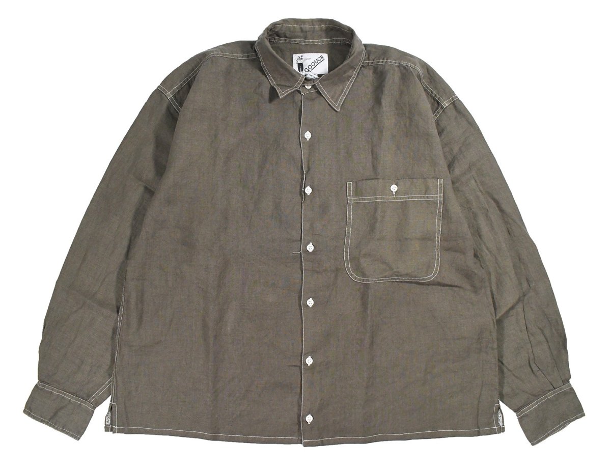 画像1: Deadstock Goouch Customize L/S Linen Shirt Olive (1)