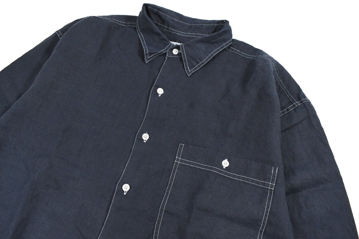 画像2: Deadstock Goouch Customize L/S Linen Shirt Navy (2)