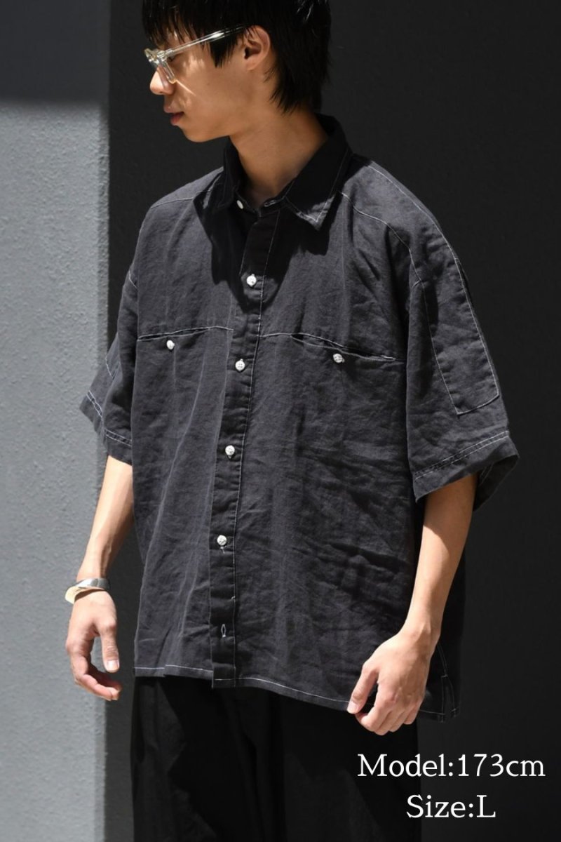 画像5: Deadstock Goouch Customize S/S Linen Shirt Ink Black (5)