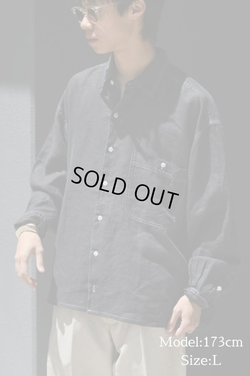 画像5: Deadstock Goouch Customize L/S Linen Shirt Ink Black (5)
