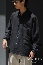 画像5: Deadstock Goouch Customize L/S Linen Shirt Ink Black (5)