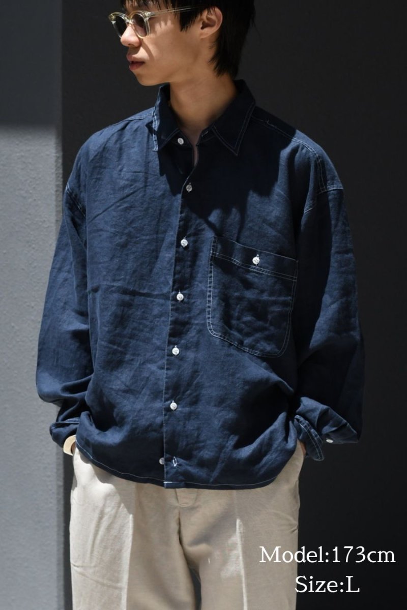 画像5: Deadstock Goouch Customize L/S Linen Shirt Navy (5)