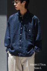 画像5: Deadstock Goouch Customize L/S Linen Shirt Navy (5)
