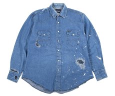 画像1: Used Wrangler Damaged Denim Western Shirt (1)