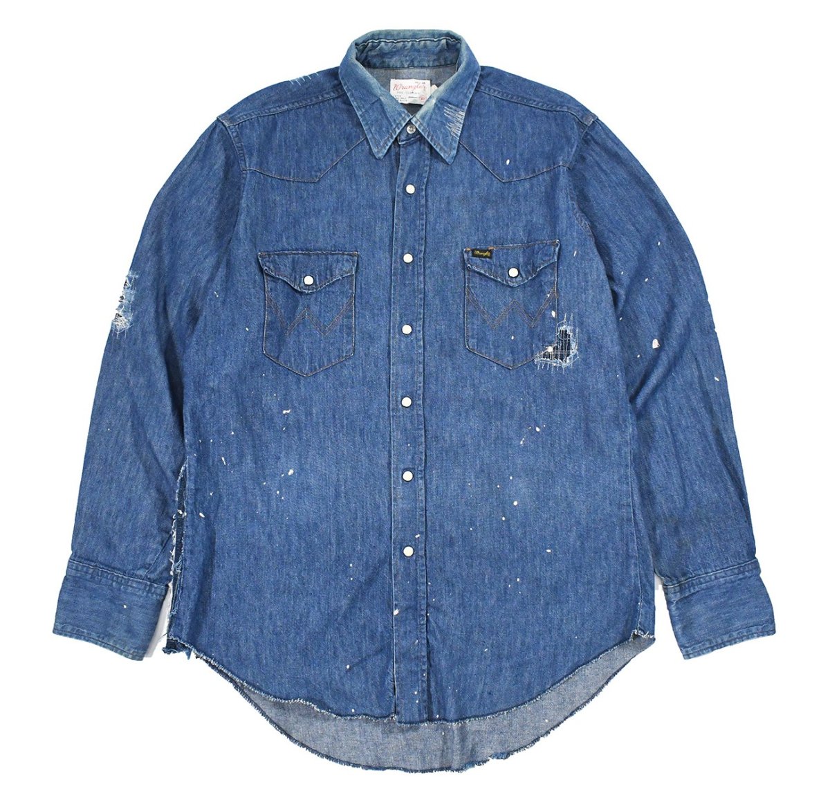 画像1: Used Wrangler Damaged Denim Western Shirt made in USA (1)