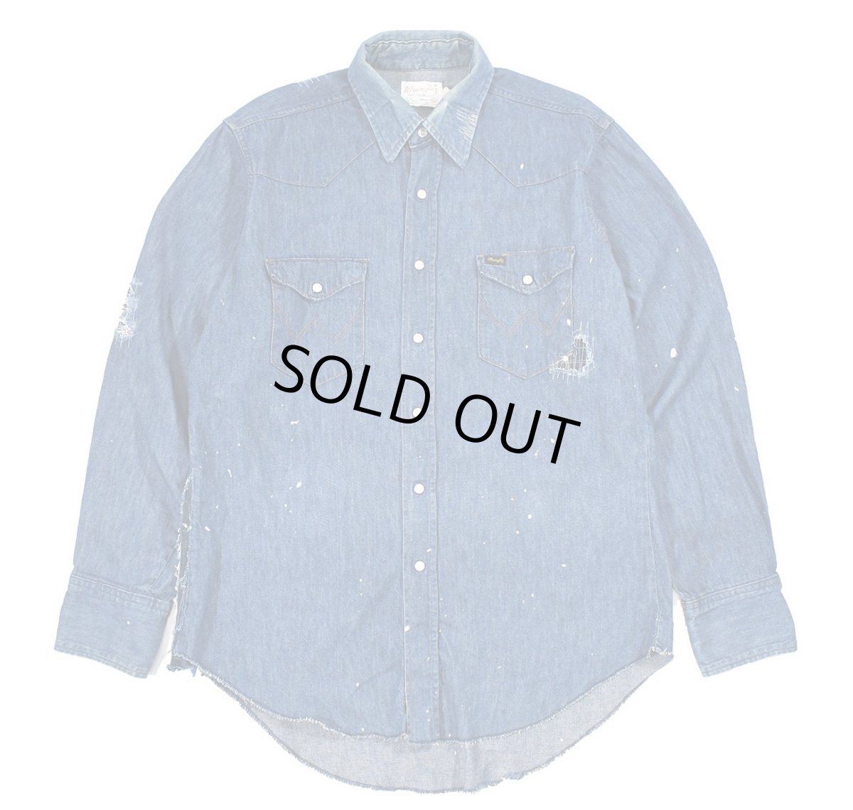 画像1: Used Wrangler Damaged Denim Western Shirt made in USA (1)