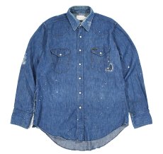画像1: Used Wrangler Damaged Denim Western Shirt made in USA (1)