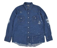 画像1: Used Wrangler Damaged Denim Western Shirt (1)