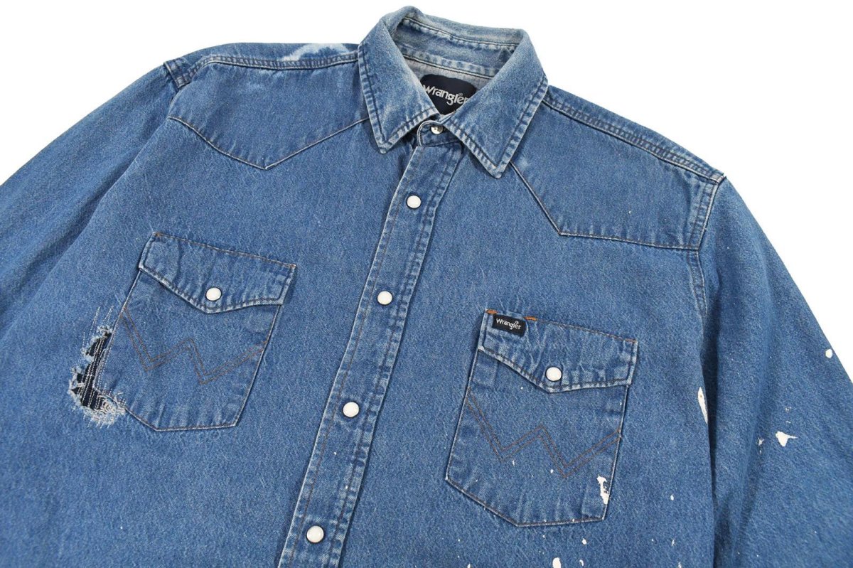 画像2: Used Wrangler Damaged Denim Western Shirt (2)