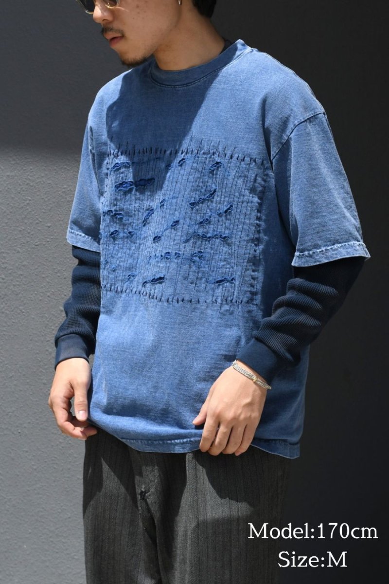 画像5: Los Angeles Apparel Mineral Wash Damaged S/S Tee Indigo (5)