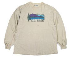 画像1: Used L.L.Bean L/S Print Tee Khaki made in USA (1)