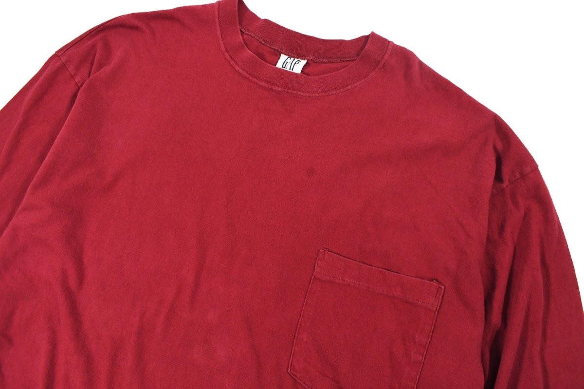 画像2: Used Gap L/S Blank Pocket Tee Burgundy made in USA (2)