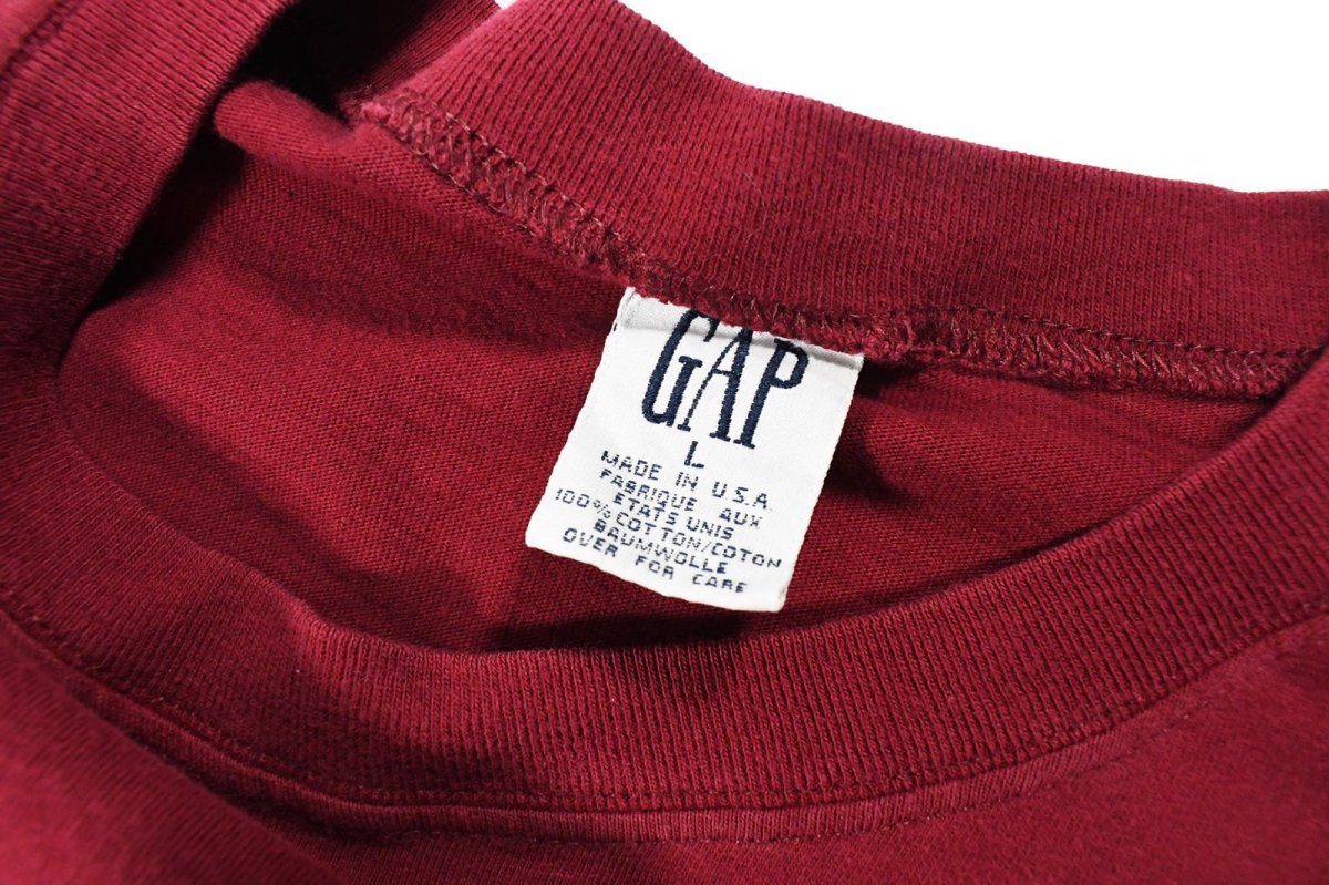 画像4: Used Gap L/S Blank Pocket Tee Burgundy made in USA (4)
