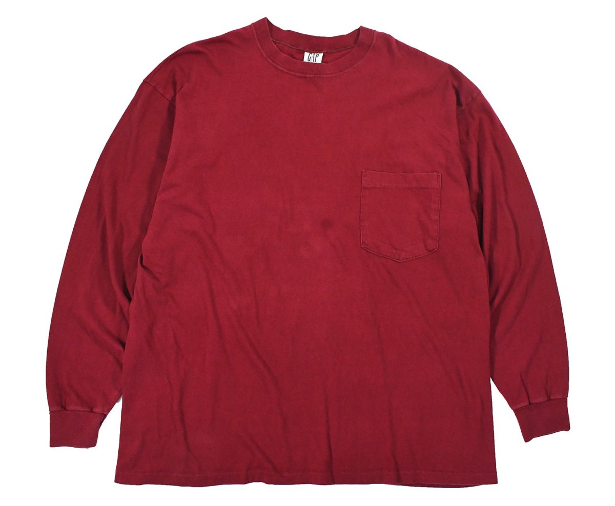画像1: Used Gap L/S Blank Pocket Tee Burgundy made in USA (1)