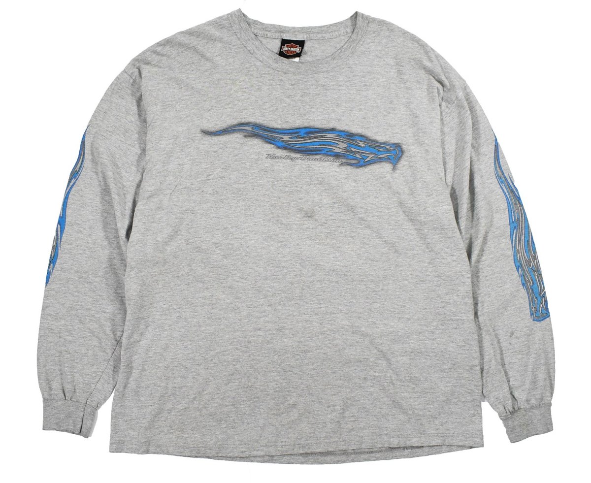 画像1: Used Harley-Davidson L/S Print Pocket Tee Grey made in USA (1)