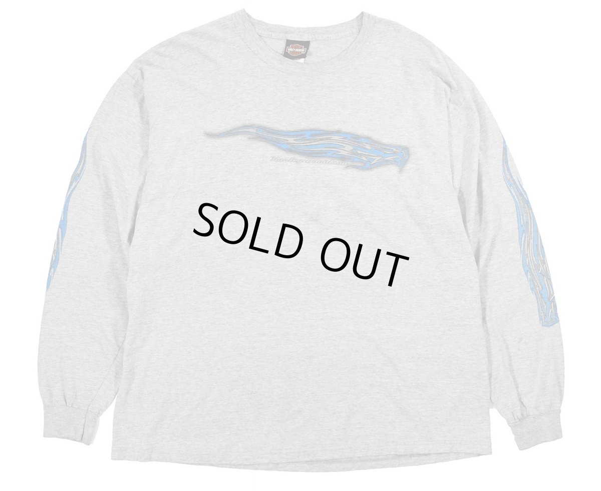 画像1: Used Harley-Davidson L/S Print Tee Grey made in USA (1)