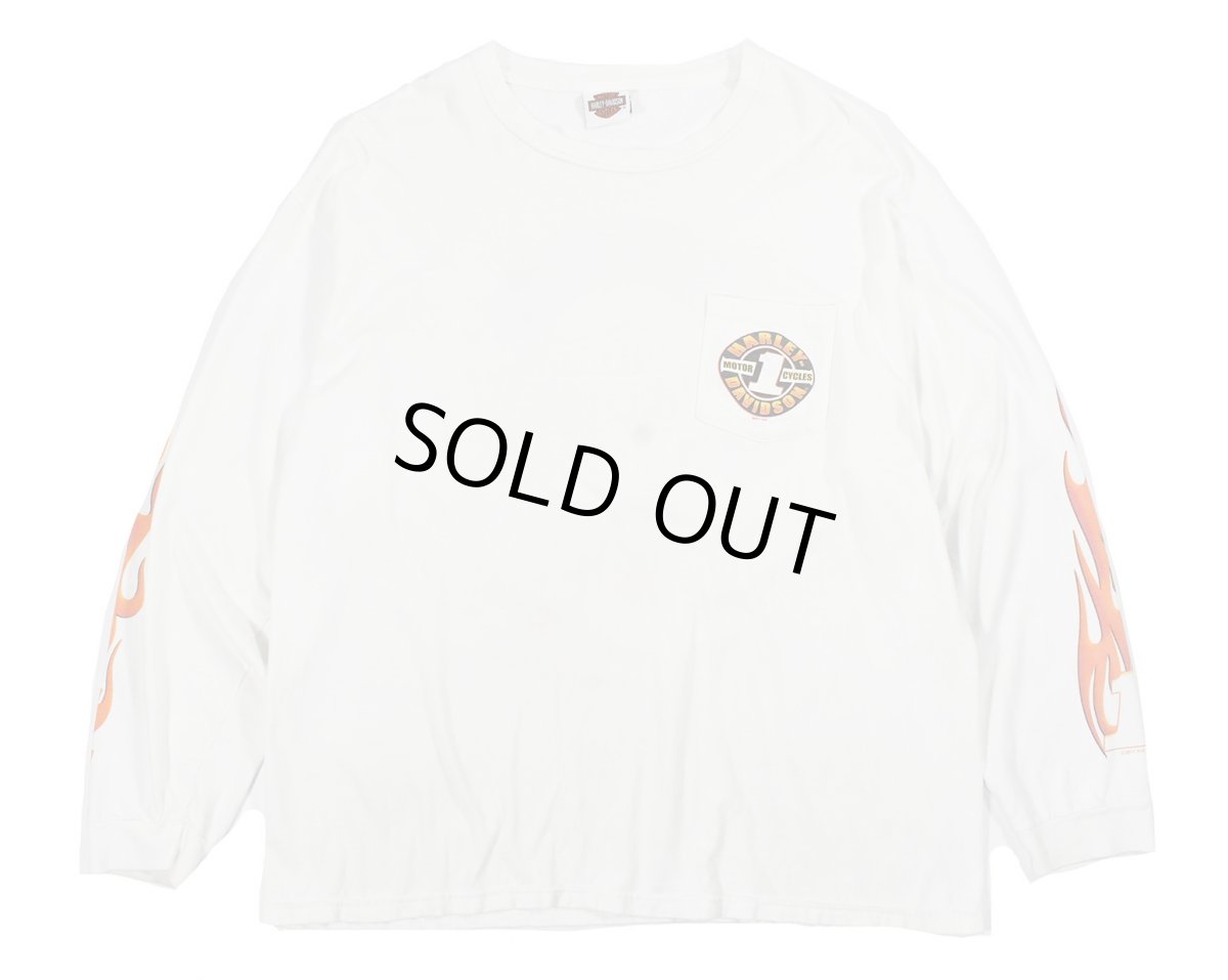 画像1: Used Harley-Davidson L/S Print Pocket Tee White (1)