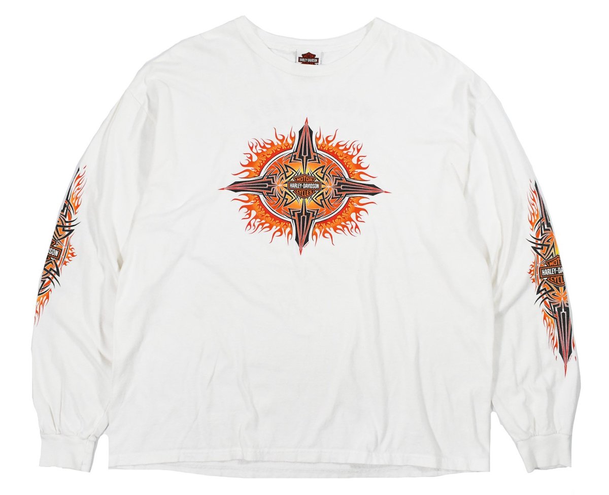 画像1: Used Harley-Davidson L/S Print Pocket Tee White made in USA (1)