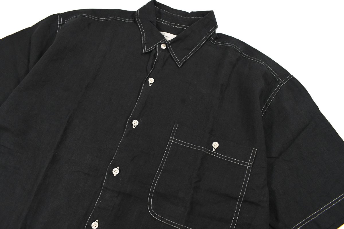 画像2: Deadstock Goouch Customize S/S Linen Shirt Single Pocket Black (2)