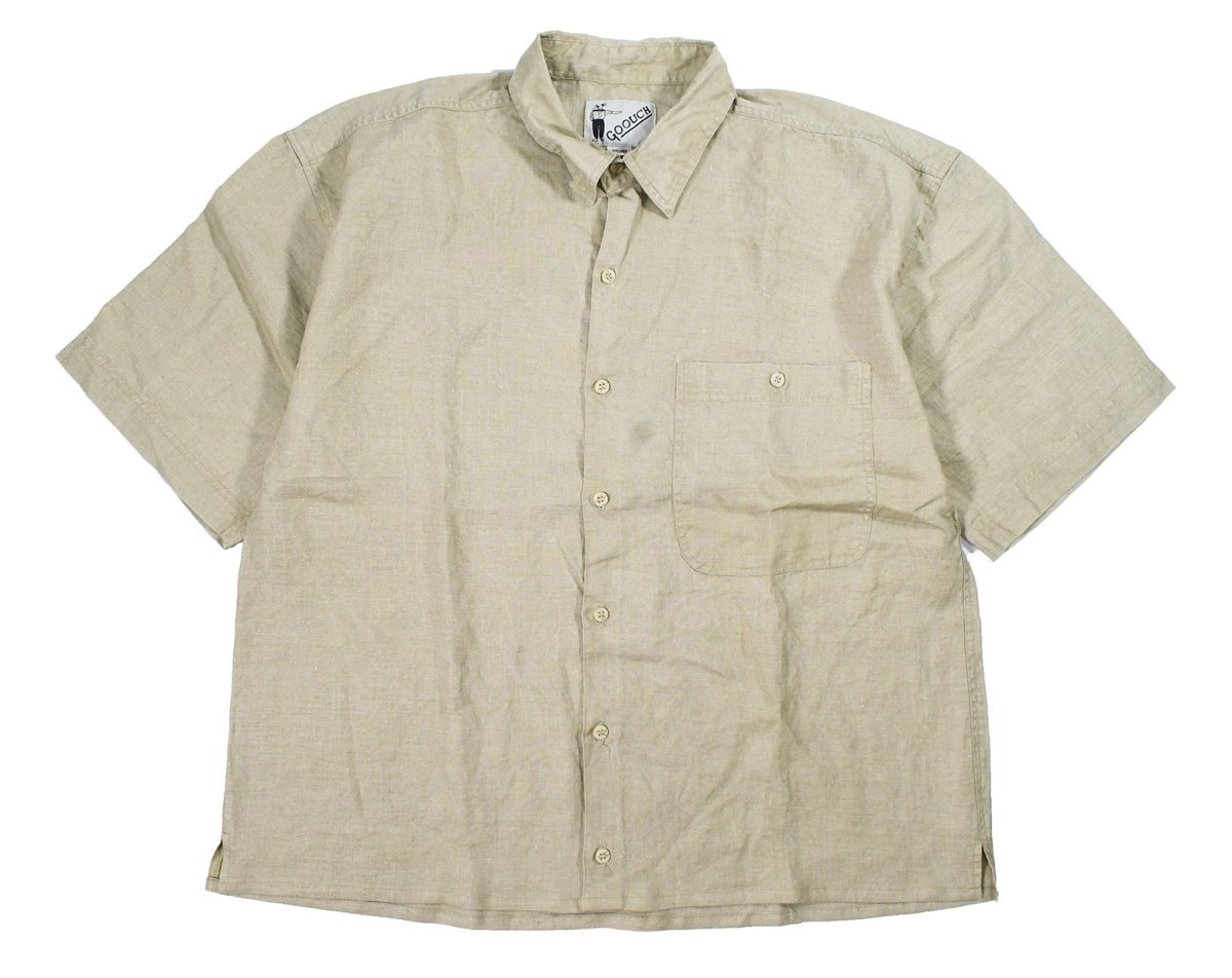 画像1: Deadstock Goouch Customize S/S Linen Shirt Single Pocket Khaki (1)