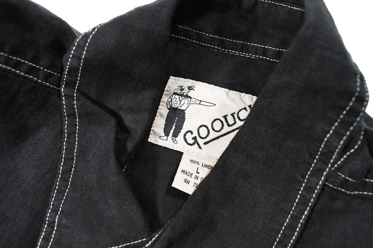 画像4: Deadstock Goouch Customize S/S Linen Shirt Single Pocket Black (4)