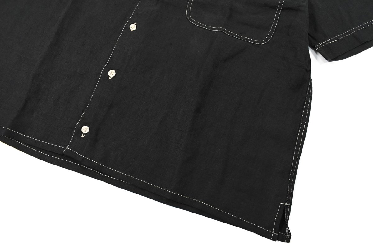 画像3: Deadstock Goouch Customize S/S Linen Shirt Single Pocket Black (3)