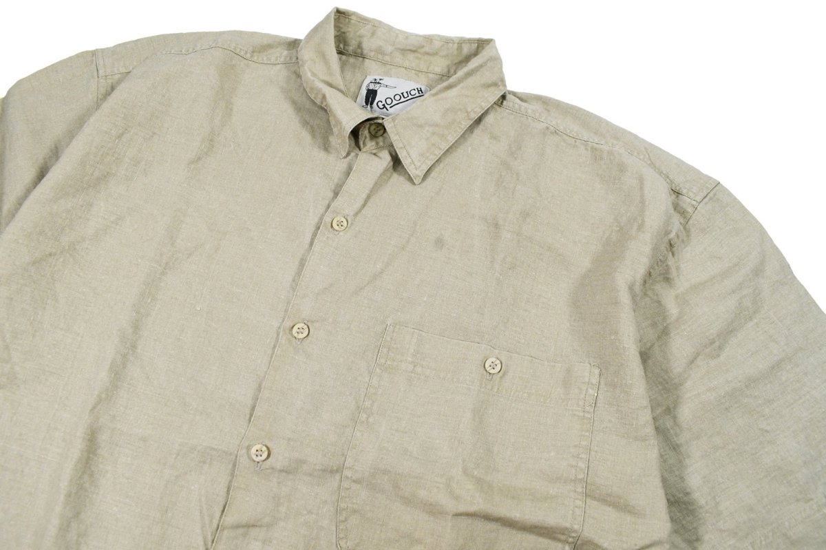 画像2: Deadstock Goouch Customize S/S Linen Shirt Single Pocket Khaki (2)