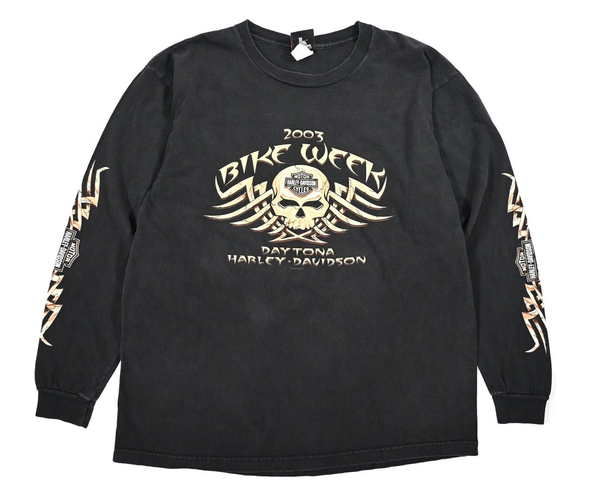 画像1: Used Harley-Davidson L/S Print Tee made in USA (1)