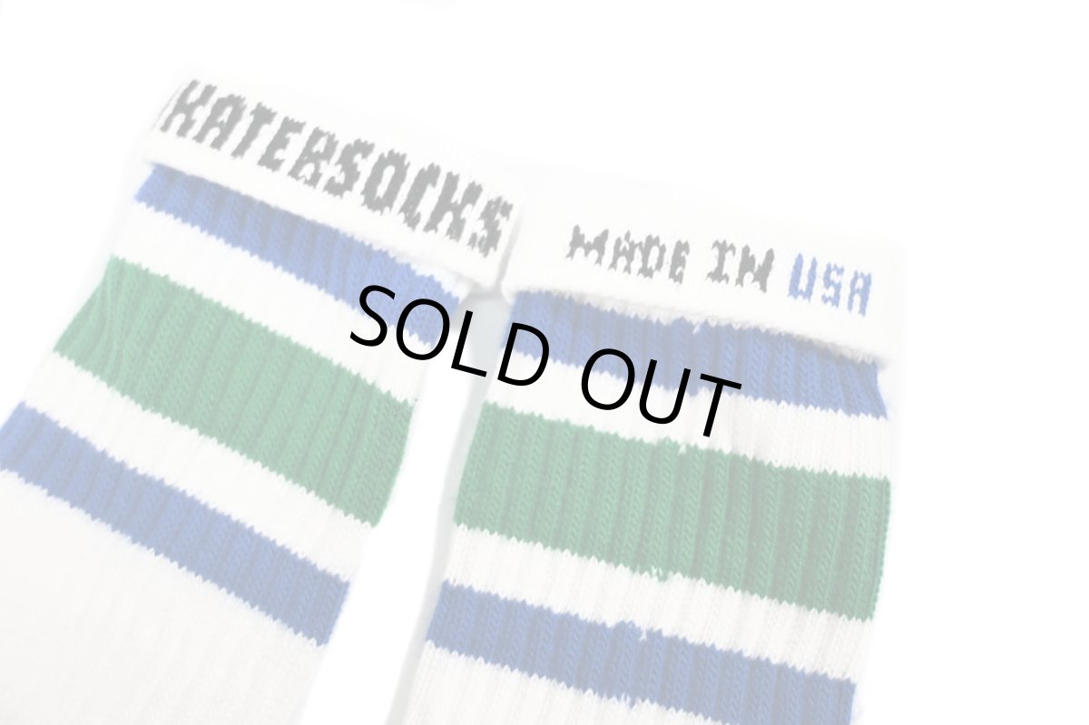 画像2: Skater Socks 19 Inch MID-CALF Striped Tube Socks White/Royal/Green (2)