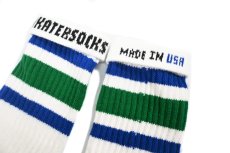 画像2: Skater Socks 19 Inch MID-CALF Striped Tube Socks White/Royal/Green (2)