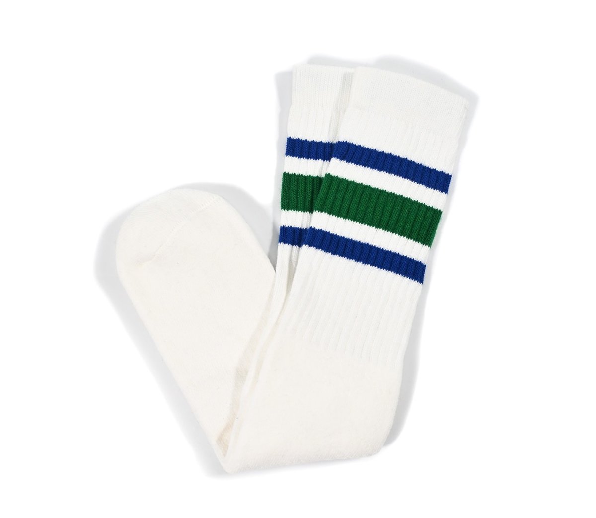 画像1: Skater Socks 19 Inch MID-CALF Striped Tube Socks White/Royal/Green (1)