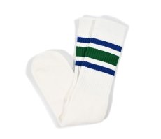 画像1: Skater Socks 19 Inch MID-CALF Striped Tube Socks White/Royal/Green (1)