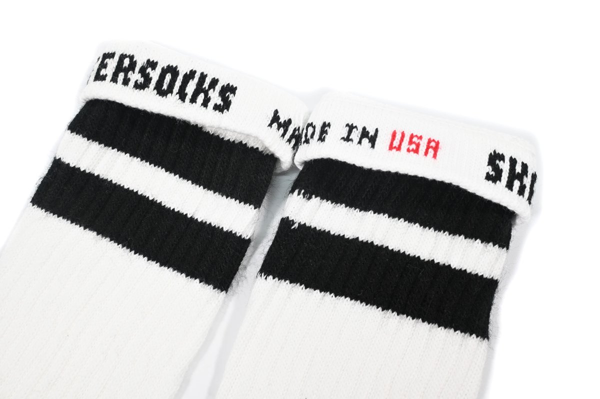 画像2: Skater Socks 22 Inch KNEE HIGH Striped Tube Socks White/Black (2)
