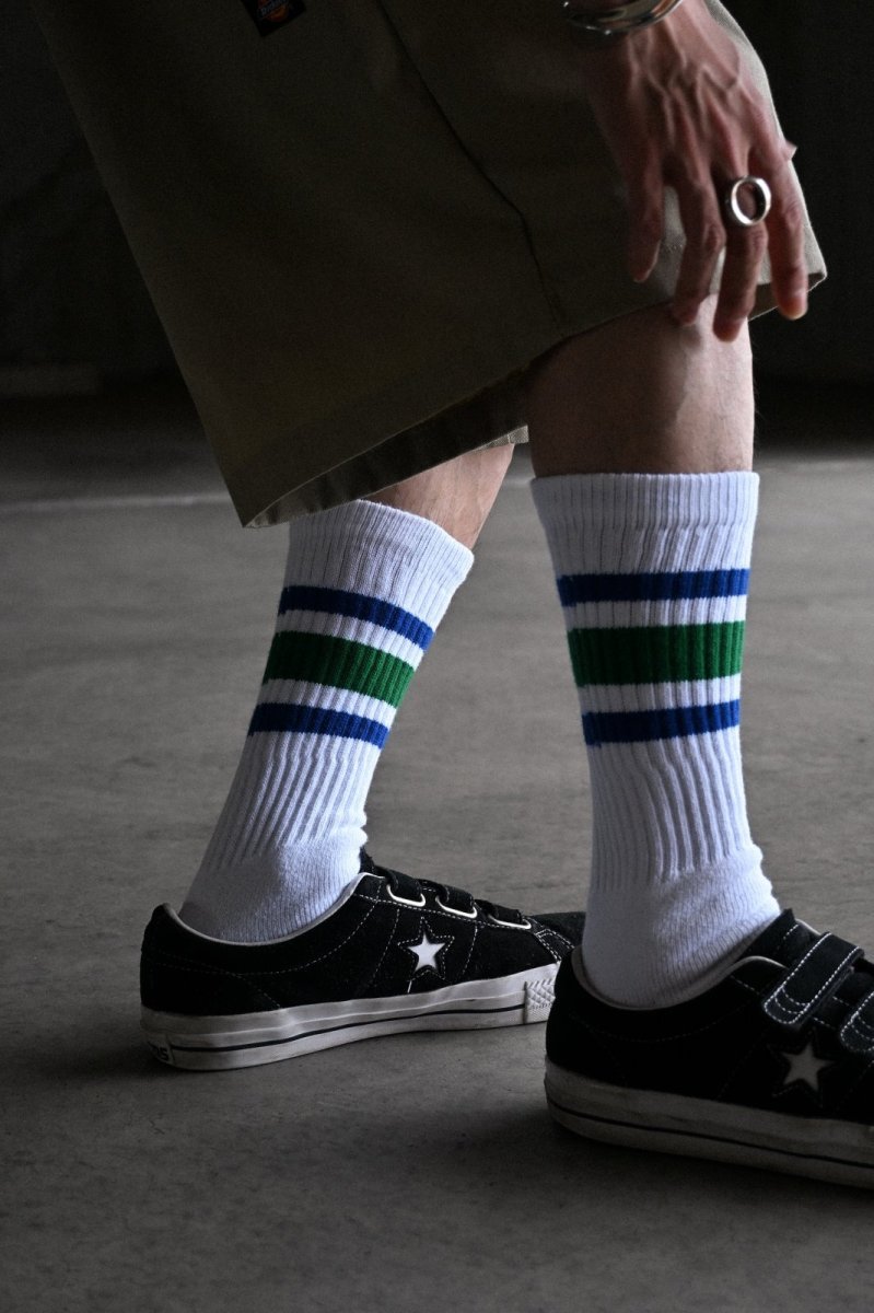 画像3: Skater Socks 19 Inch MID-CALF Striped Tube Socks White/Royal/Green (3)
