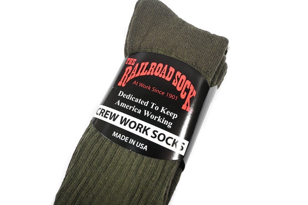 画像2: The Railroad Sock 3Pair Crew Socks Olive レイルロードソックス (2)