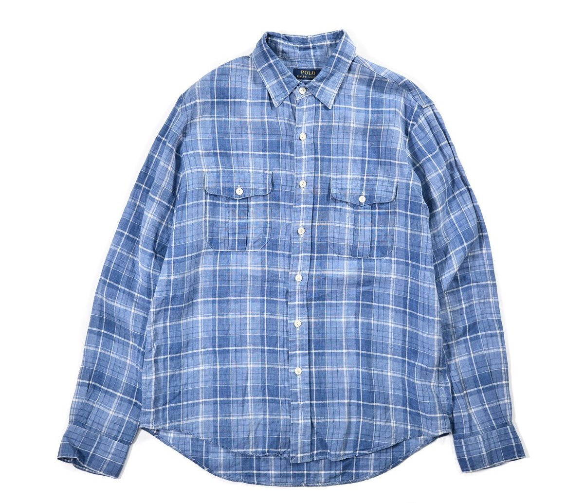 画像1: Used Polo Ralph Lauren Plaid Pattern Linen Shirt (1)