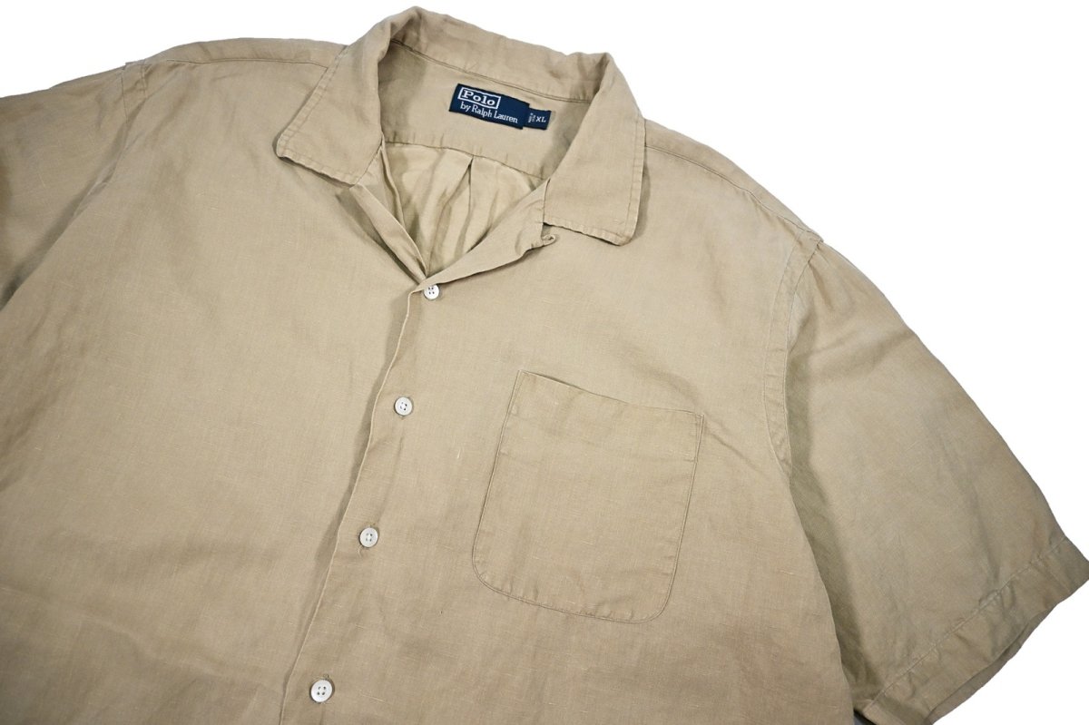 画像2: Used Polo Ralph Lauren Linen/Silk Open Collar S/S Shirt ラルフローレン (2)