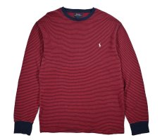 画像1: Used Polo Ralph Lauren Border L/S Thermal Shirt Navy/Burgundy (1)