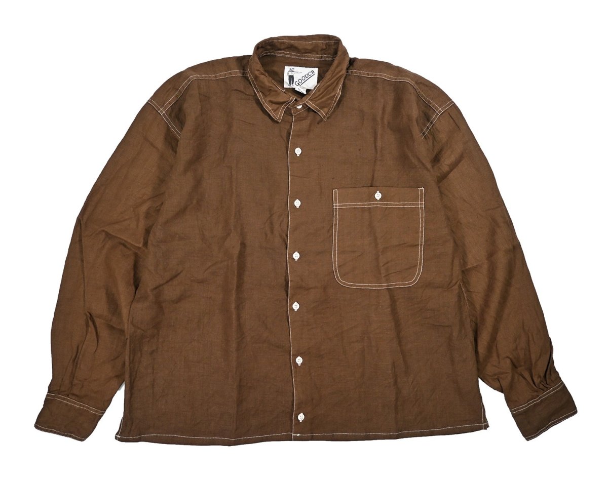 画像1: Deadstock Goouch Customize L/S Linen Shirt Brown (1)
