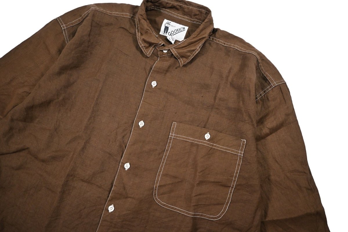 画像2: Deadstock Goouch Customize L/S Linen Shirt Brown (2)