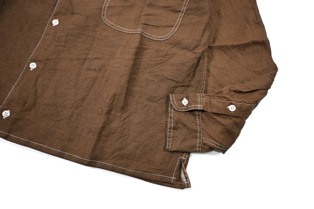 画像3: Deadstock Goouch Customize L/S Linen Shirt Brown (3)