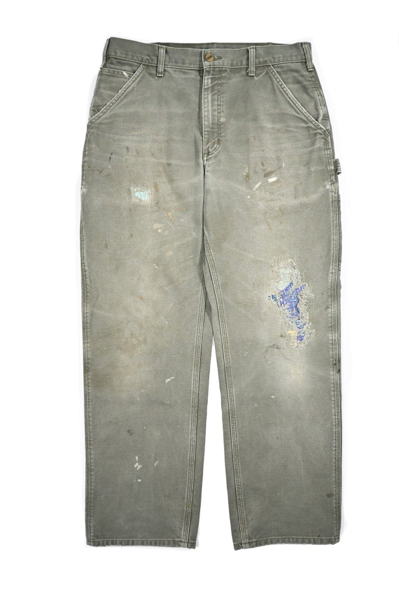 画像1: Used Carhartt Customized Duck Carpenter Pants Moss カーハート (1)