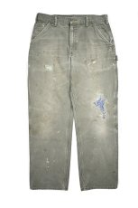 画像1: Used Carhartt Customized Duck Carpenter Pants Moss カーハート (1)