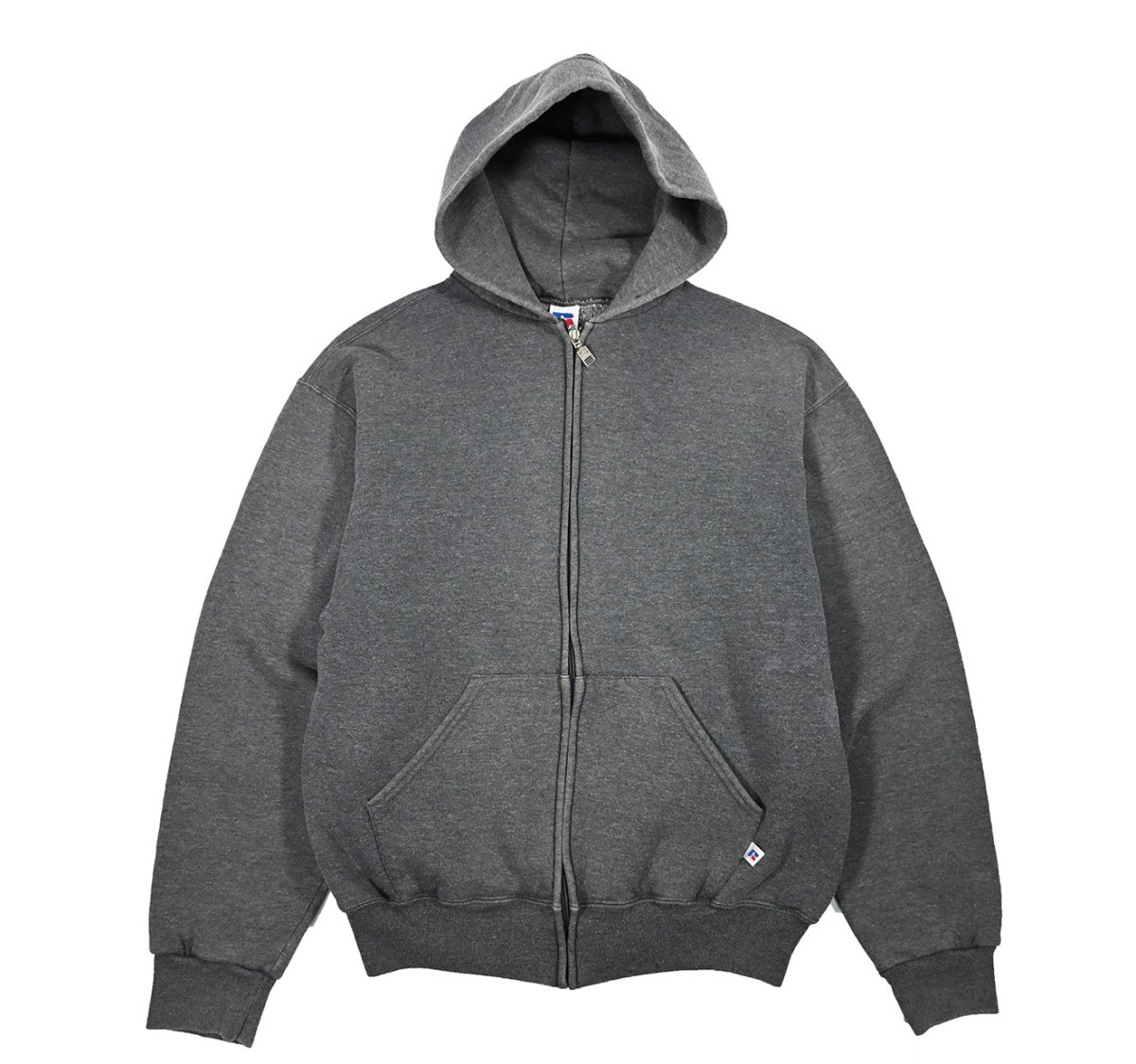 画像1: Used Russell Athletic Blank Zip Sweat Hoodie Charcoal (1)
