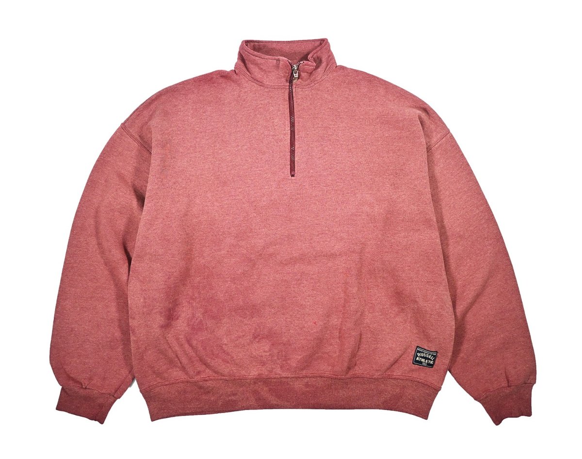 画像1: Used Russell Athletic Blank Quarter Zip Sweat Shirt Red made in USA (1)
