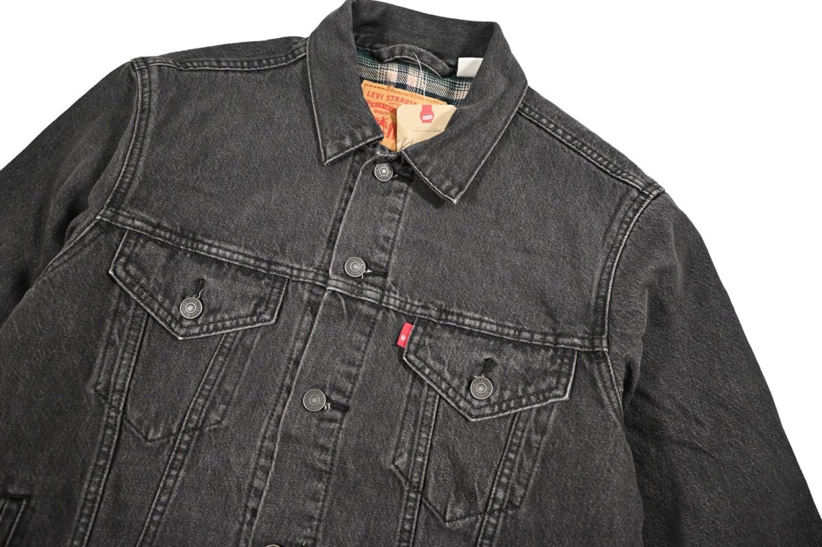 画像3: Levi's Flannel Lined Denim Trucker Jacket Vintage Fit Black リーバイス (3)