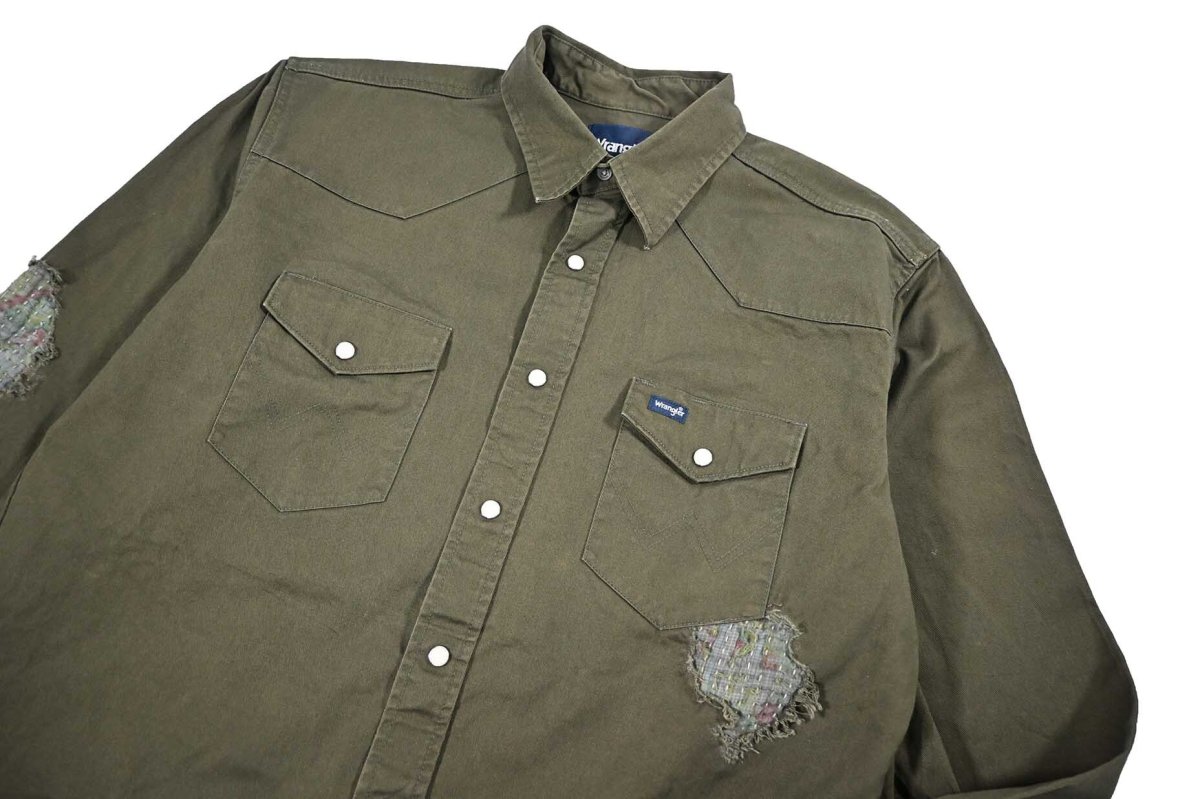 画像3: Used Wrangler Customized Western Shirt Olive (3)